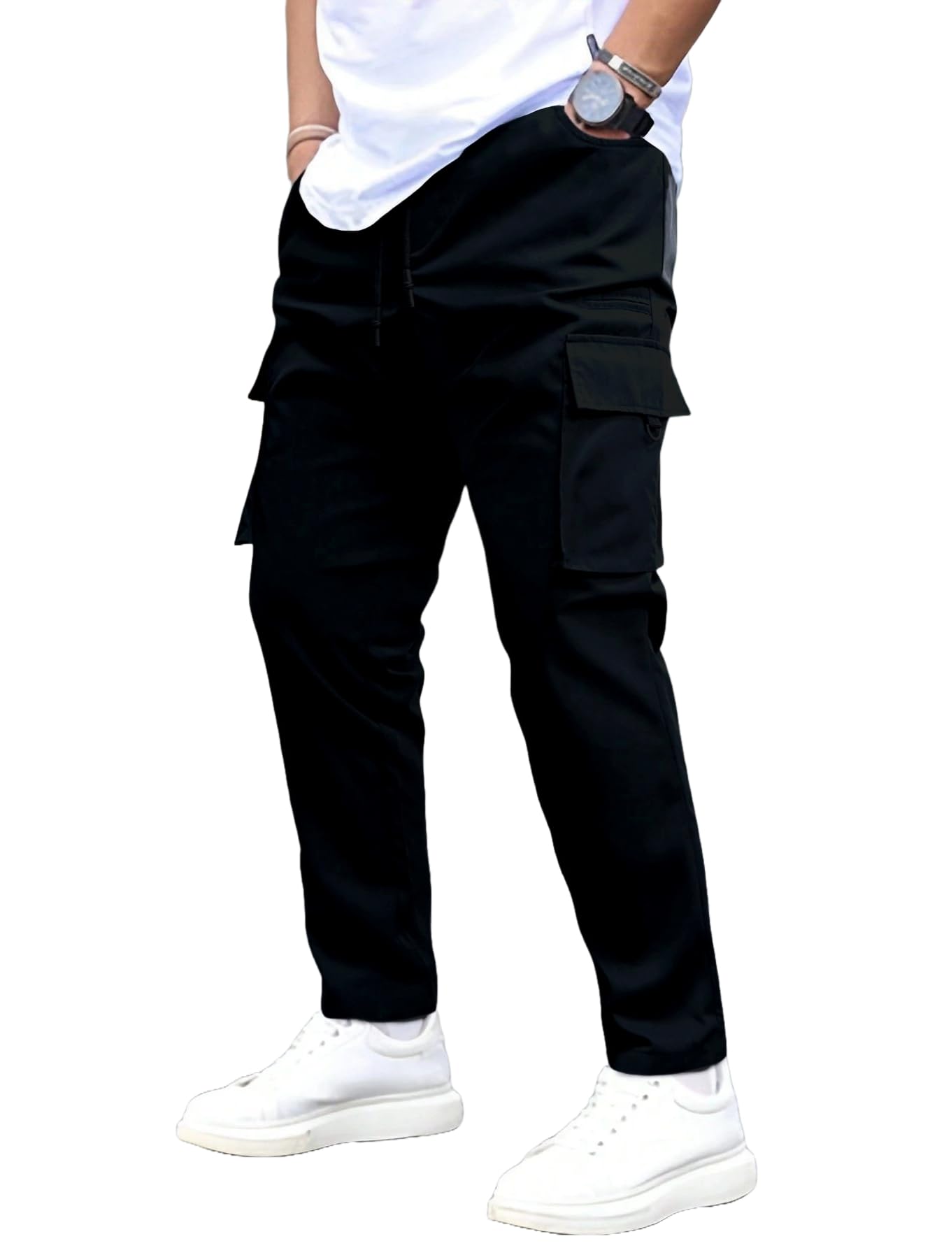 Anni Designer Men'S Pure Cotton Casual Regular Fit Cargo With 4 Pockets (Kargo Navy Blue_L_Navy Blue_Large),Navy Blue,L