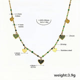Gold Green Heart Charm Necklace 18K Gold-Plated Stainless Steel with Green Zircon 16.5''+1.9'', Elegant Dainty Jewelry, 3.9g
