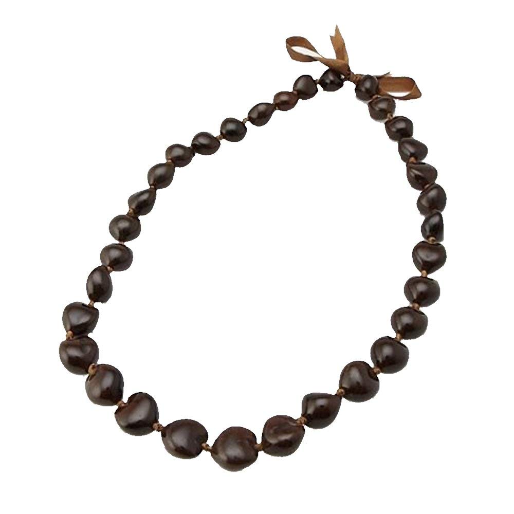 Hawaiian Dark Brown Kukui Nut 32 Lei Necklace Graduation Luau Hula