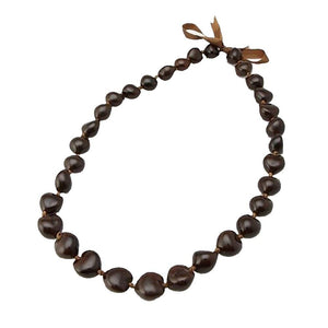 Hawaiian Dark Brown Kukui Nut 32 Lei Necklace Graduation Luau Hula