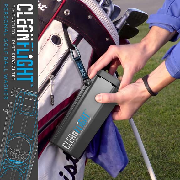 Clean Flight Premium Golf Ball Washer - Portable Cleaner for Golf Bag or Cart - Best Golf Accessories Gifts for Men & Women.