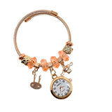 Zovuta Women And Girls Fashion Stainless Steel Beaded Adjustable Quartz Watch Bangle Jewellery Friendship Bracelet - Rose Gold W