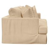 Sunset Trading Newport Slipcovered Recessed Fin Arm 94 Sofa | Stain Resistant Performance Fabric | 4 Throw Pillows | Tan