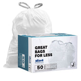 Plasticplace Custom Fit Trash Bags, Compatible with simplehuman Code J (50 Count), White Drawstring Garbage Liners 1010.5 Gallo