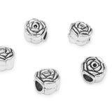 40pcs Rose Flower Large Hole Beads (4.5mm Hole) Antique Silver