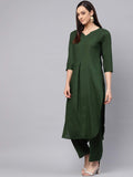 Idalia Green Rayon Straight Solid Kurta Set For Women Stylish Boat Neck Design Kurta Set With Pant Green S