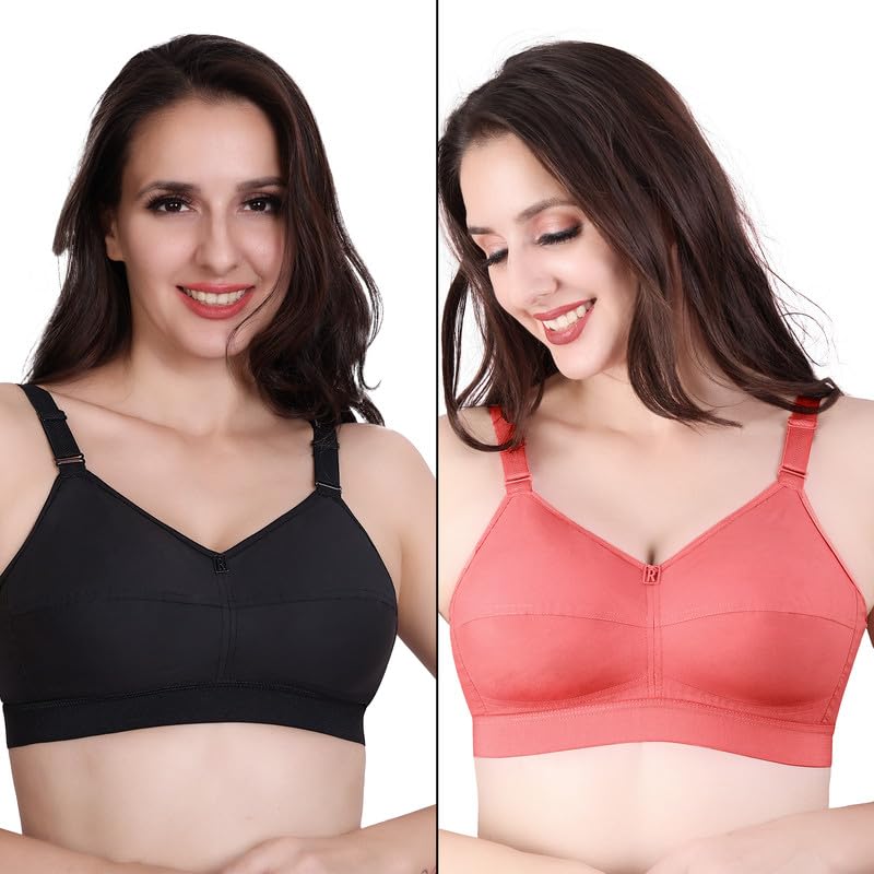 Trylo Riza Cottonfit Bra Combo Pack Black & Coral 34 D - Cup - Pack Of-2,BLACK & CORAL,34,B0DQKXPQ1B
