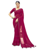 Satrani Women's Georgette Stone Work Border & Piping Border & Tassels Saree with Unstitched Blouse Piece (3432S305N_Pink)
