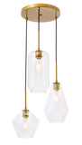 Elegant Lighting Living District Gene 3 Light Brass And Clear Glass Pendant