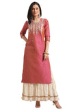 Varanga Women Pink Coral Gota Patti Kurta with Gota Embellished Sleeves Kurta Set for Women, Dress for Women Stylish, Kurti Set