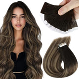 Sunny Hair Tape in Hair Extensions Real Human Hair Invisible Remy Hair Extensions Tape ins for Women Natural Black Ombre Dark Br