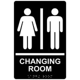 ComplianceSigns.com Changing Room Sign, ADA-Compliant Braille and Raised Letters, 9x6 inch White on Black Acrylic with Adhesive 