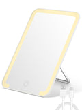 OMIRO Lighted Travel Makeup Mirror, 8 x 5 inches Desk Mirror with Foldable Stand and 3 Lighting Modes for Shaving and Travelling