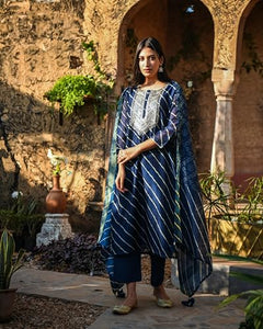 Gosriki Women'S Embroidered Kurti & Kurti Pant Dupatta Set Combo Pack Of 2 (Doremi Navy & Kari Black-Gs_Xl_Multi_X-Large),Multicolour,,B0D17W222S