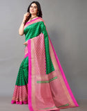 Satrani Women'S Poly Silk Printed Saree With Unstitched Blouse Piece(2535S934Na_Green & Beige)