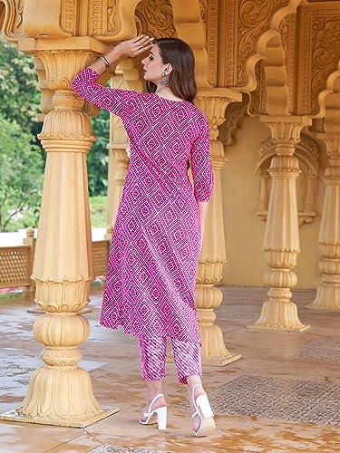 Anni Designer Women'S Cotton Blend Straight Printed Kurta With Pant Set (Logar Pink_L_Pink_Large),Pink,L,Cotton Blend,Regular,