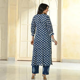 Gosriki Women'S Cotton Blend Straight Printed Kurta With Pant (Nagina Blue-Gs_S_Purple_Small),Blue,,B0CRL5DS5P