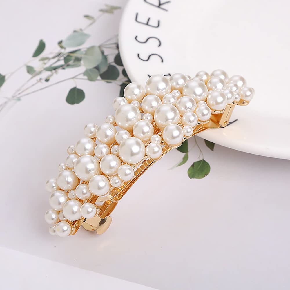 Yusier Large Pearl Hair Accessories Metal Vintage Hair Barrettes French Double Clasp Barrettes Decorative Hair Clasps Accessorie