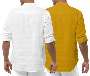 Royalscout Men'S Cotton Polyester Blend Solid Regular Fit Full Sleeve Short Kurta | Ethnic, Lightweight Summer Kurta For Daily & Occasion Use White-Gold