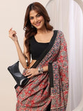 Libas Womens Printed Cotton Saree With Blouse Piece Red One Size