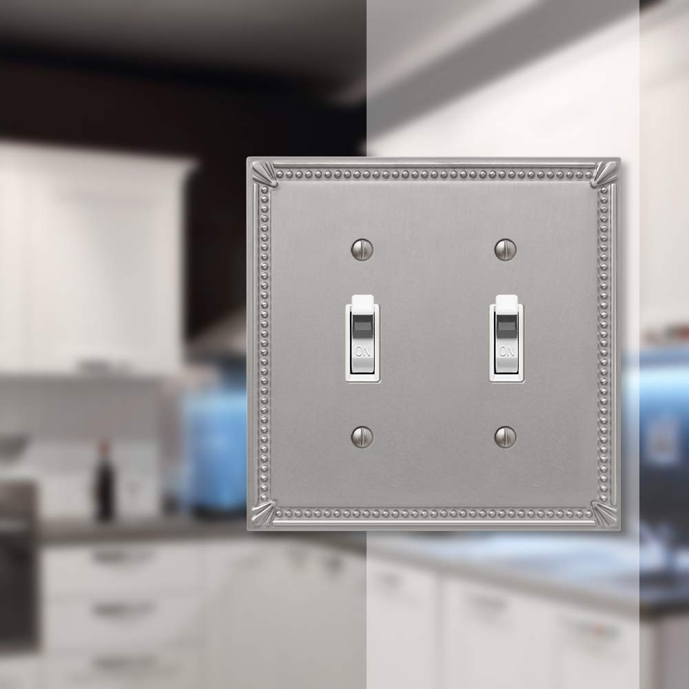 Amerelle 74Ttbn Imperial Bead Wallplate, 2 Toggle, Cast Metal, Brushed Nickel, 1-Pack