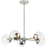 Progress Lighting P400325-009 Atwell Collection 28 in. Five-Light Brushed Nickel Mid-Century Modern Chandelier with Clear Glass 