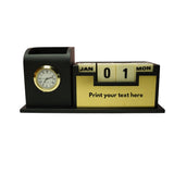 CRAFT CLOSET & GIFTS Personalized Classic Matte Black Pencil Pen Holder Stand with Clock, Rolling Calendar & Mobile Stand For IA