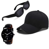 Corngate 3Pcs/Set MenS Gift Set Men And Boys Watch, Cap & Driving Rectangular Sunglasses Combo Set Birthday Present, (Pack Of 3