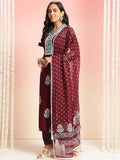 Gosriki Women'S Rayon Viscose Printed Straight Kurta With Pant & Dupatta (Belagavi Wine-Vks05-Gs_S_Wine_Small),Wine,,B0DT7784KR