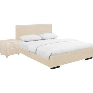 Camden Isle Hindes Upholstered Platform Bed, Beige, Twin With 1 Nightstand