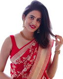 Flosive Womens Present Banarasi Soft Lichi Silk Saree Beautiful Jacquard Rich Pallu Design Work Zari Woven Kanjivaram Silk Style