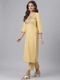 Anni Designer Women'S Cotton Blend Straight Solid Kurta With Pant & Dupatta (Baruni Beige_Xxl_Beige_Xx-Large),Beige,2XL,Cotton Blend,Straight,Dupatta