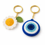 VARIQ Handmade Crochet Keychain for Women & Girls | Evil Eye & Daisy Flower Key Ring | Cute Aesthetic Keychain | Bag Charm, Purs