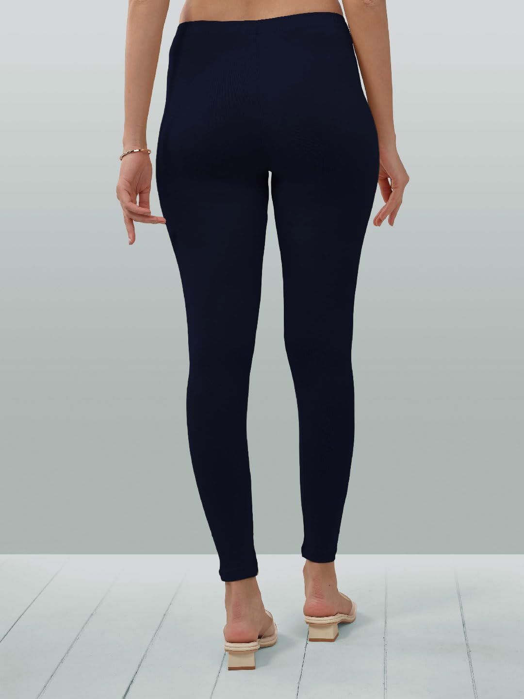 Lyra Women Solid Premium Cotton Ankle Length Leggings | Mid-Waist | Fashionwear Deep Navy L