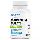 Puregen Labs Magnesium Malate 500mg | High Potency Elemental Magnesium | 180 Veggie Caps, Superior Absorption, Non-GMO, NO Glute