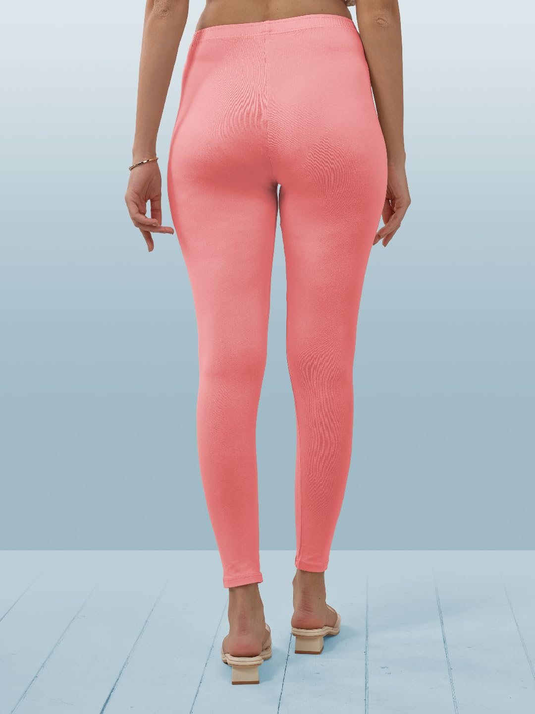 Lyra Women Solid Premium Cotton Ankle Length Leggings | Mid-Waist | Fashionwear Blush L