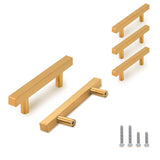 TooCust 5 Pack Brushed Brass Kitchen Cabinet Handles, Cabinet Pulls with 3 Inch (76mm) Hole Centers, Gold Dresser Handle with Br