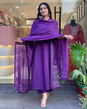 Anni Designer Women'S Rayon Viscose Anarkali Printed Kurta With Pant & Dupatta (Hamlet Begani_M_Begani_Medium),Begani,M,Rayon,Anarkali,