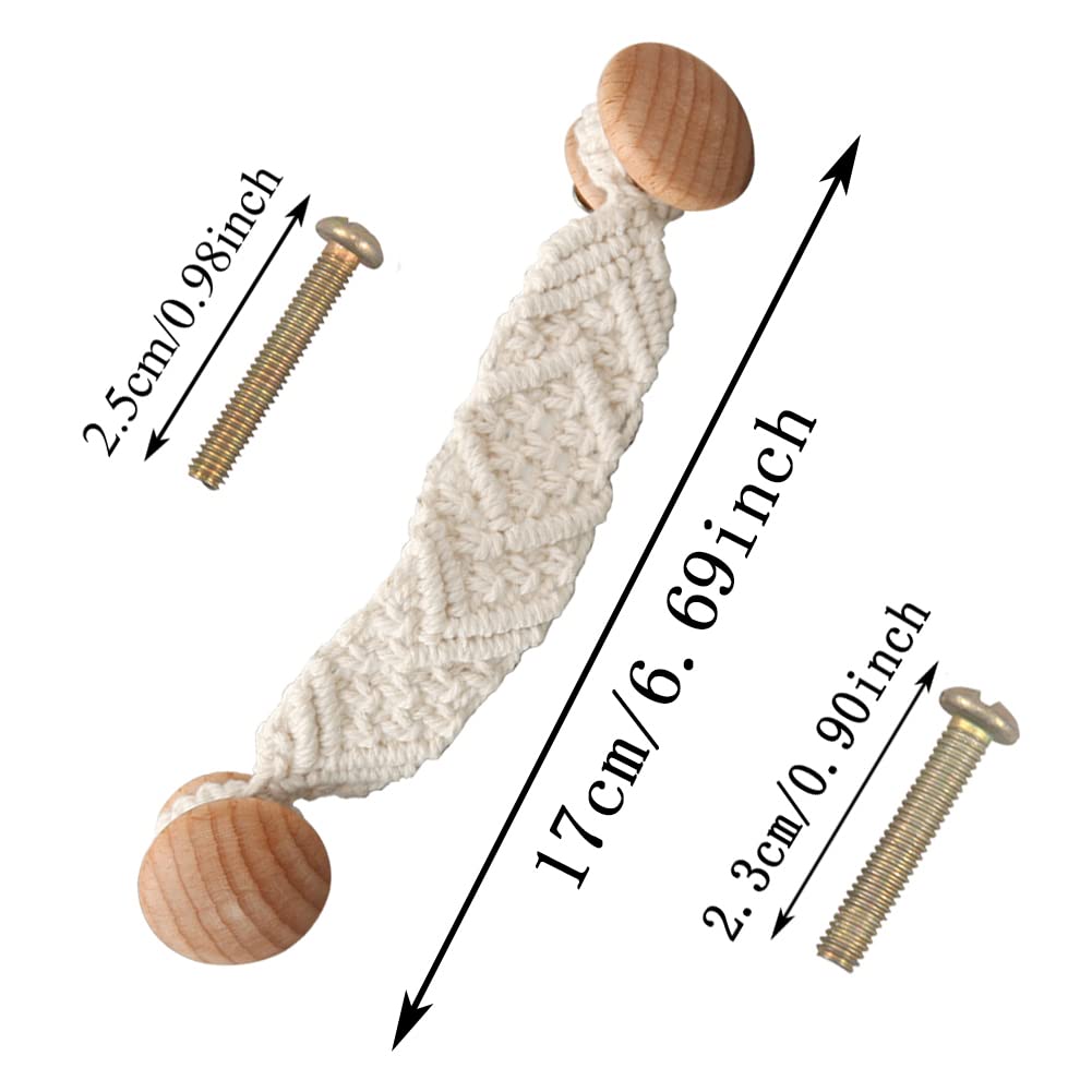 HWAQHDYL 2 Pack Bohemian Style Rope Knobs Door Handle Rope Knot Cabinet Drawer Cupboard Furniture Door Wooden Pulls Handles Draw