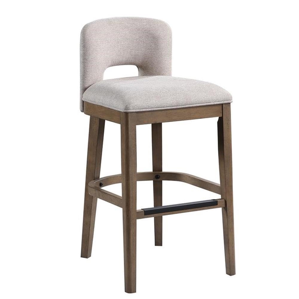 American Woodcrafters Bistro Solid Wood Brown And White Fabric Bar Stool