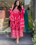 Gosriki Women'S Rayon Blend Printed Anarkali Kurta With Pant & Dupatta (Chachi Pink-Gs_Xl_Pink_X-Large),Pink,,B0DZ2WDQTH