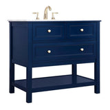 Elegant Decor Metropolis 36 Solid Wood And Metal Single Bathroom Vanity In Blue