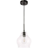 Living District Indoor Modern Home Decorative Bright Ceiling Pierce 1 Light Black And Clear Seeded Glass Pendant