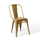 Modway Promenade Industrial Modern Steel Metal Bistro Dining Chairs In Gold - Set Of 2