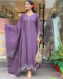 Anni Designer Women'S Rayon Viscose Anarkali Embroidered Kurta With Pant & Dupatta (Ranibai Purple_L_Purple_Large),Purple,L,Rayon,Anarkali,