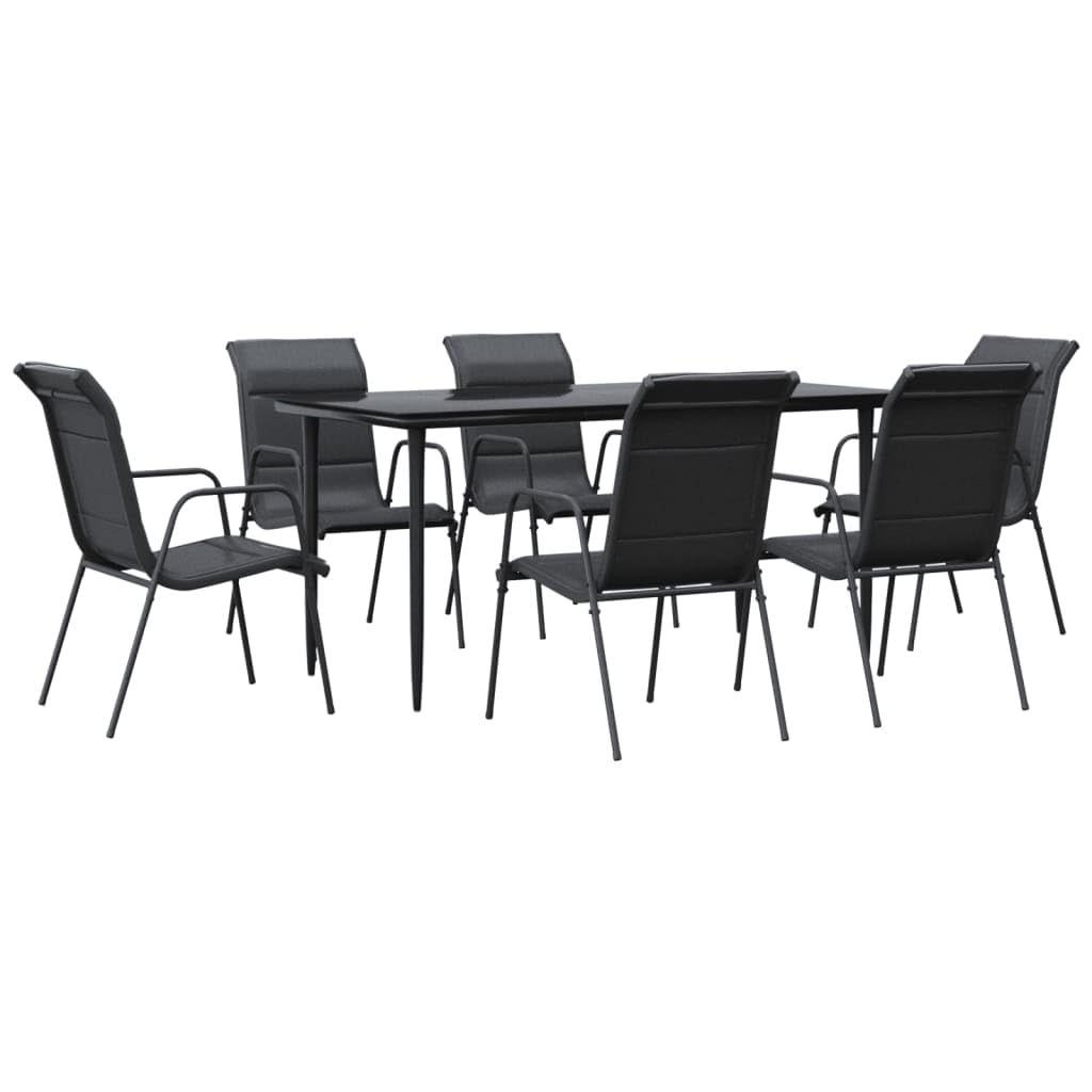 Vidaxl- 7-Piece Patio Dining Set With Steel & Textilene Chairs, Black Outdoor Furniture For Garden, Patio, Decking