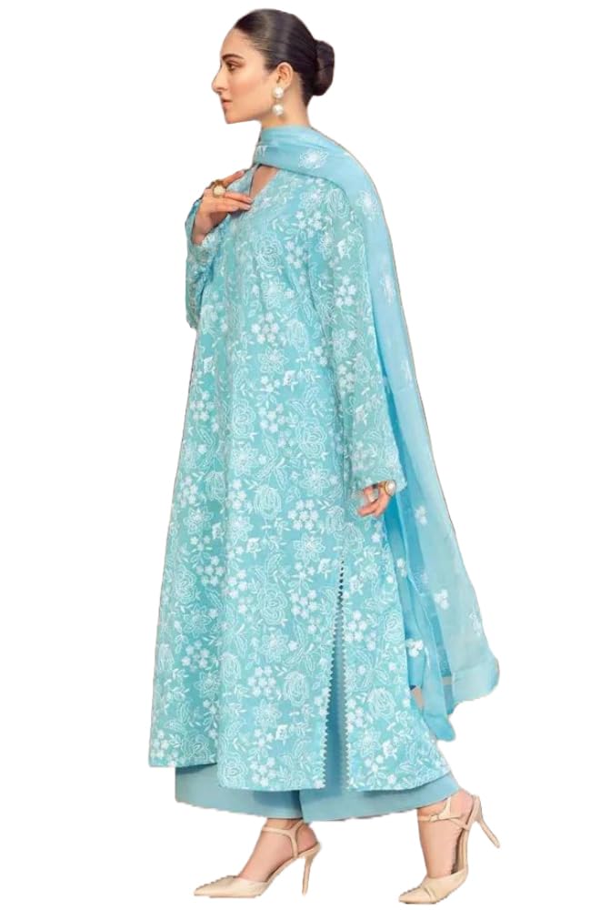 Gosriki Women'S Rayon Blend Printed Straight Kurta With Palazzo & Dupatta (Chetali Sky-Gs_L_Sky Blue_Large),Sky Blue,,B0D9YTK3NJ