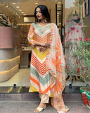 Anni Designer Women'S Cotton Blend Straight Printed Kurta With Pant & Dupatta (Dhimi Cream_M_Cream_Medium),Cream,M,Cotton Blend,Dhimi_560,Kurta with Pant & Dupatta