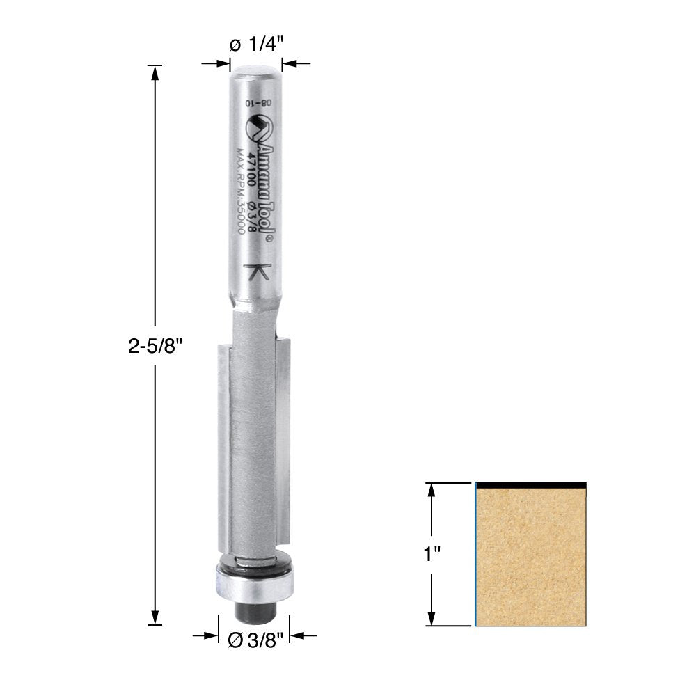 Amana Tool - 47100 Carbide Tipped Flush Trim 3/8 Dia x 1 4 Shank