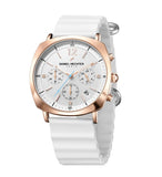Daniel Hechter Paris Cluny Collection Multifunction Watch For Men With Round White Dial, Date Display And Wavy Pattern Silicone 
